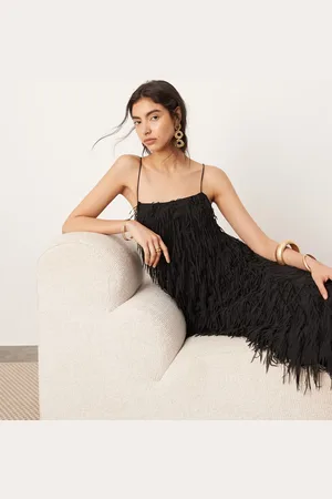 ASOS Struktureret cami-maxikjole med frynser og lav ryg i