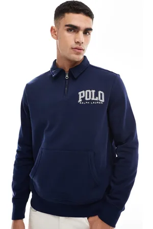 Ralph Lauren Oversized sweatshirt med halv lynlås og college-logo i fleece
