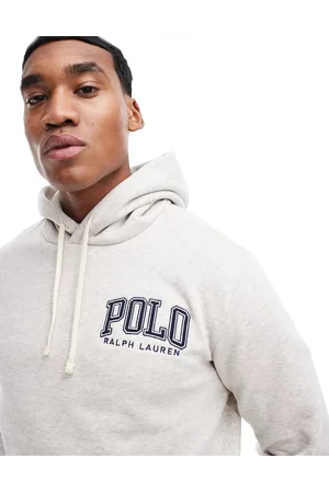 Ralph Lauren Oversized, klassisk og lysegråmeleret fleece-hættetrøje med college-logo