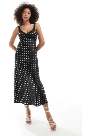 Miss Selfridge Slip-maxikjole i satin-blondeblanding med polkaprikker-Sort