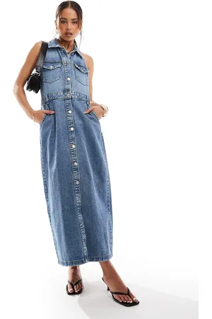 New Look Halterneck-midikjole i denim-Blå