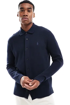 Ralph Lauren Strikket skjorte med korte ærmer, knapper og ikonlogo i bomuldsblanding