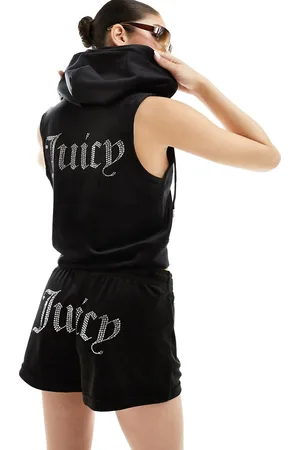 Juicy Couture Træningsvest i velour med rhinsten og lynlås - Del af sæt