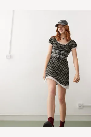 Reclaimed Minikjole i babydoll-stil i ternet mønster med blondekanter