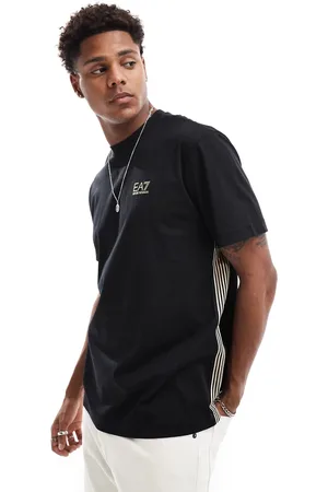 EA7 T-shirt med logo og sidestriber i guldfarve