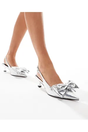 ASOS Secret - Sølvfarvede sko med sløjfer, slingback-remme og kitten-hæl