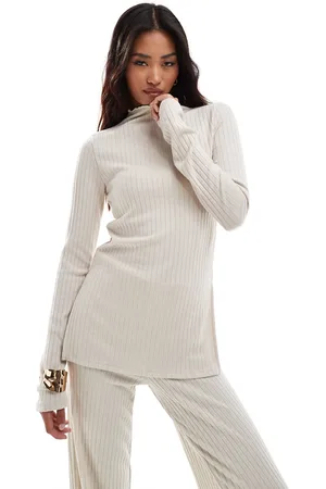 VERO MODA Mix og match - Ribstrikket longline-top i jersey - Del af sæt-Neutral