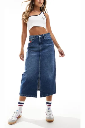 Tommy Hilfiger Claire - Mellemvasket midinederdel i denim-Blå