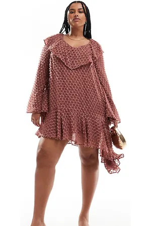 ASOS ASOS DESIGN Curve - minikjole med V-hals og asymmetrisk kant i dobby-stof-Lyserød