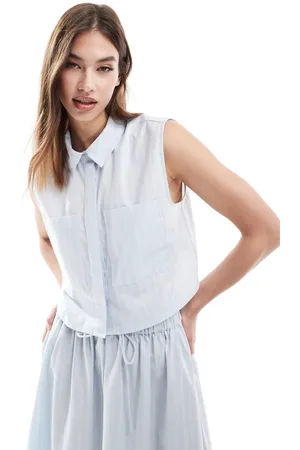 ASOS Cropped skjorte uden ærmer med blå og hvide striber-Multifarvet