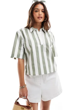 ASOS Cropped og kortærmet skjorte med kakigrønne striber-Multifarvet