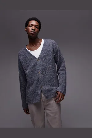 Topman Grøn og lilla, afslappet og børstet bouclé-cardigan-Multifarvet