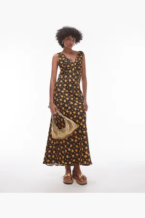 Topshop Slip-midikjole med dobbelt V-udskæring og og småblomstret print i vintagestil