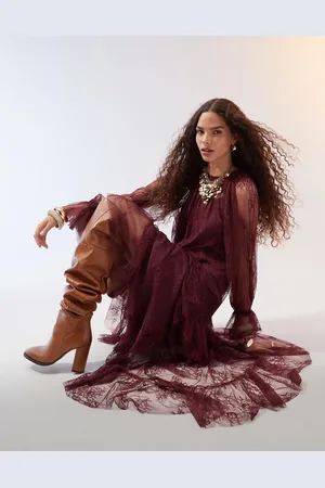 ASOS Maxikjole med flæsedetalje og blonder-Rød