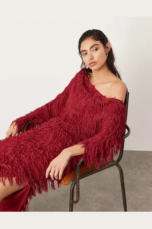 ASOS Løstsiddende offshoulder-maxikjole med frynser i -Multifarvet