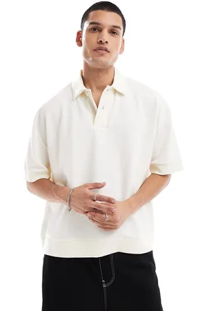 ASOS Oversized og cremehvid poloskjorte med firkantet pasform og tekstur