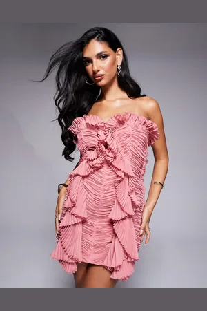 ASOS Rosa bandeau-minikjole med flæser og plisseringer i organza-Multifarvet