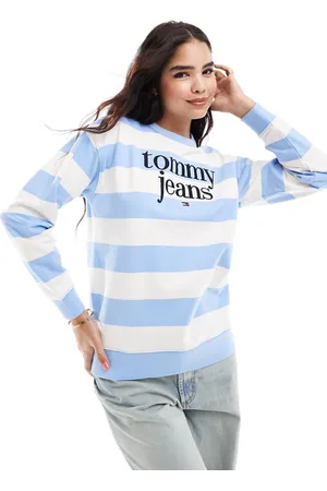 Tommy Hilfiger Sweatshirt med blå/hvide striber og stort logo