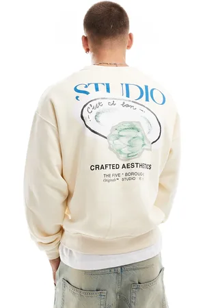 JACK & JONES Oversized sweatshirt med artiskokprint på ryggen i råhvid