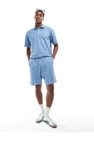 New Look Ribstrikkede jerseyshorts med tekstur i blå - Del af sæt