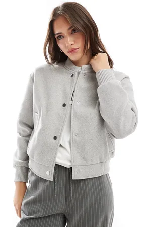 New Look Cropped bomber-jakke i grå strik