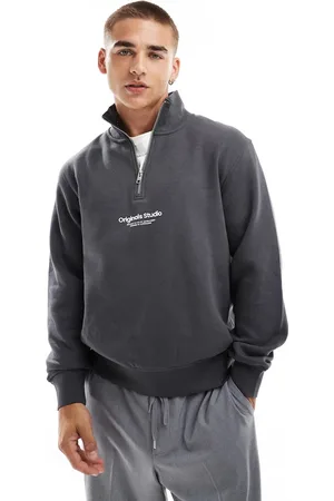 JACK & JONES Mørkegrå sweatshirt med halv lynlås og 