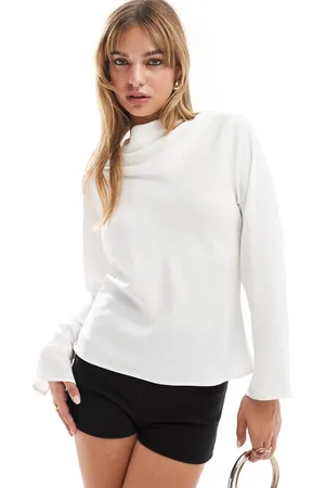 ASOS Langærmet og hvid bluse med vandfaldsudskæring