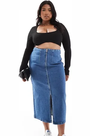 VERO MODA Mellemblå pencilnederdel i denim