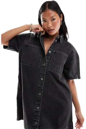 ASOS ASOS DESIGN Petite - Forvasket kortærmet skjortekjole i denim
