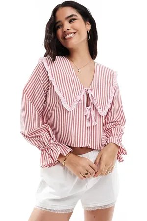 ASOS Stribet bluse med oversized krave og bindebånd foran i rød