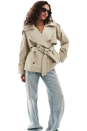 ASOS ASOS DESIGN Petite - Oversized trenchcoat i kort længde med bælte-Neutral