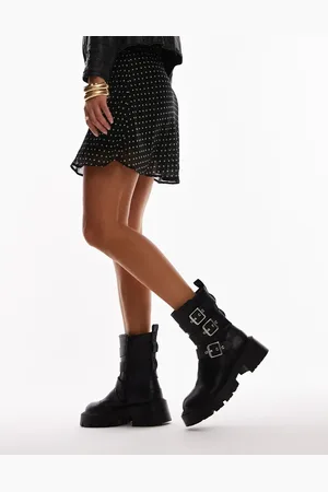 Topshop Luke - Sorte og chunky bikerstøvler med spændedetalje