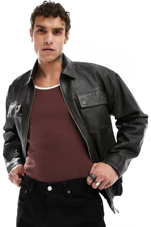 ASOS Premium - Oversized Harrington-jakke i ægte, læder med slidt finish