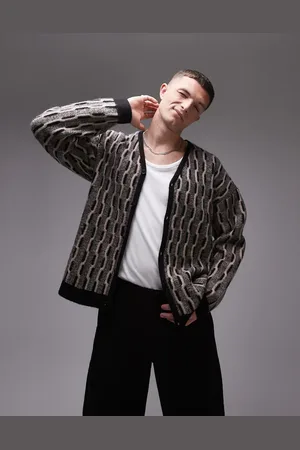 Topman Cardigan i børstet kabelstrik