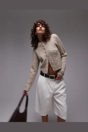 Topshop Kabelstrikket mikro-cardigan i havrefarve-Neutral