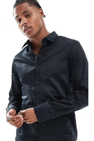 Armani Exchange Marineblå skjorte med lange ærmer og gennemgående logotekst
