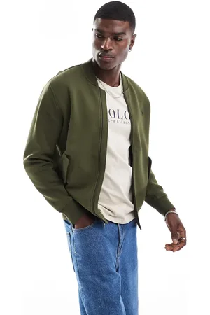 Ralph Lauren Dobbeltstrikket bomber-jakke med ikonlogo i olivengrønt sweatshirt-stof
