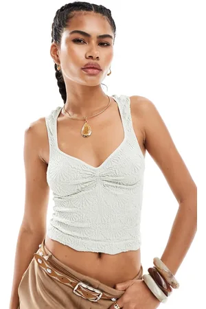 Free People Turkis cami-top i tekstureret blondestof med hjerteformet hals-Blå