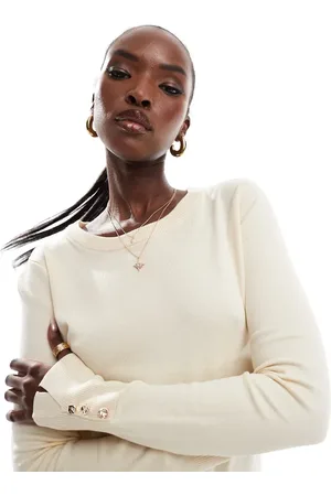 River Island Cremehvid top i fin strik