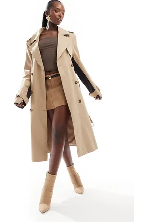 French Connection Lysebrun trenchcoat i twill med kontraststribe bagpå-Neutral