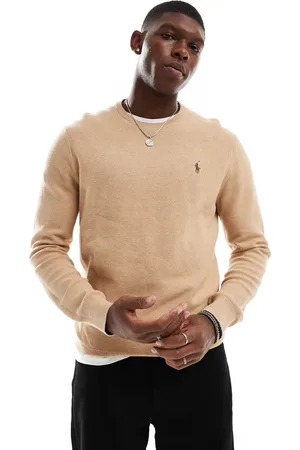 Ralph Lauren Striktrøje med logoikon i bomuld med kamelfarvet melering-Neutral