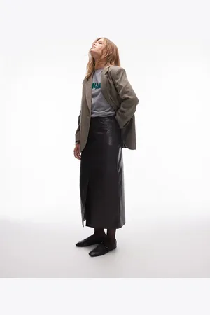 Topshop Midinederdel med paneler i imiteret læder