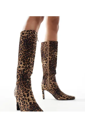 Public Desire Public Desire - Wide Fit - Pose - Højhælede knæstøvler med leopardmønster-Multifarvet