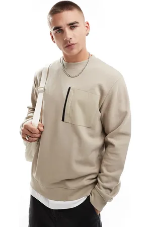 JACK & JONES Vasket beige oversized sweatshirt med rund hals og nylonlomme-Neutral