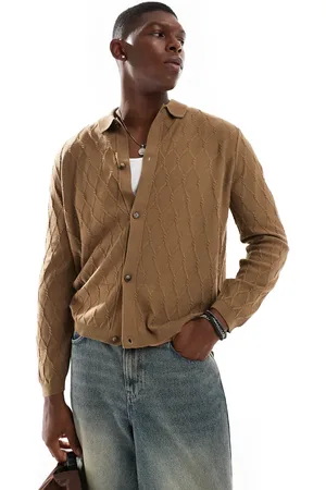 ASOS Afslappet og cardigan i let strik med rombeformet sømmønster