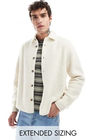 ASOS Beige overskjorte i imiteret lammeskind i firkantet pasform-Hvid