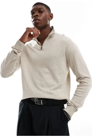 JACK & JONES Beige strikket trøje med halv lynlås-Neutral