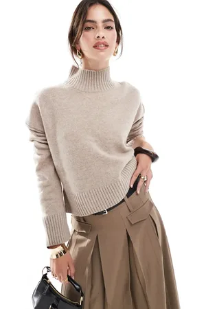ASOS Gråbrun cropped trøje med rullekrave i lammeuldblanding-Neutral
