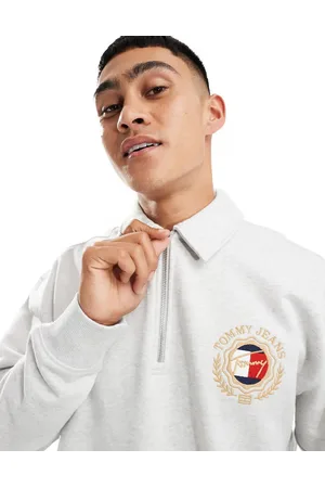 Tommy Hilfiger Explorer Luxe - Grå sweatshirt med halv lynlås og logo
