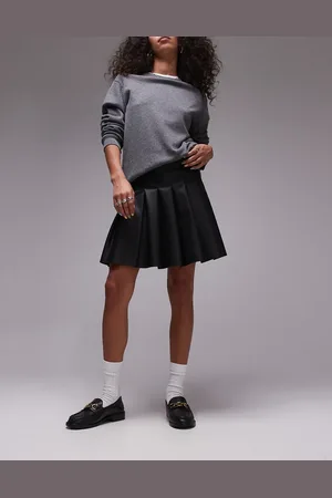 Topshop Mininederdel med plisseringer i imiteret læder